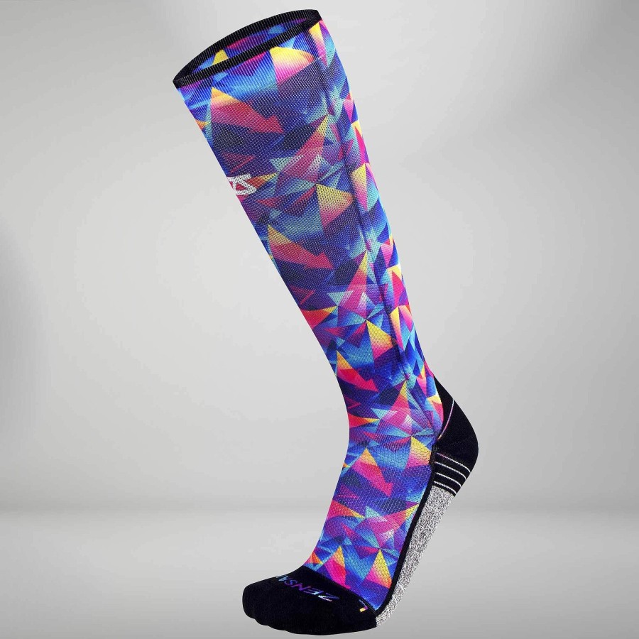 Limited Edition Zensah | Retro Triangles Compression Socks (Knee-High) Blue-Pink