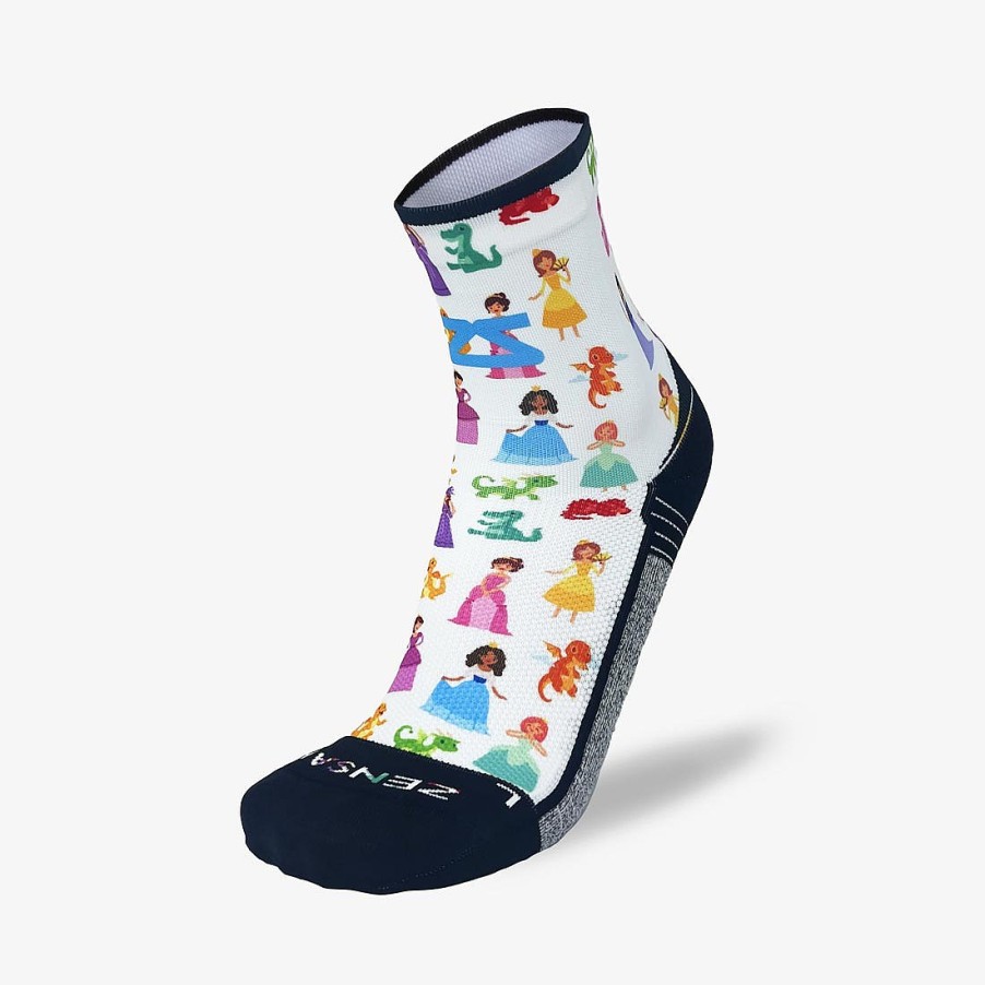 Limited Edition Zensah | Princesses And Dragons Running Socks (Mini-Crew) White