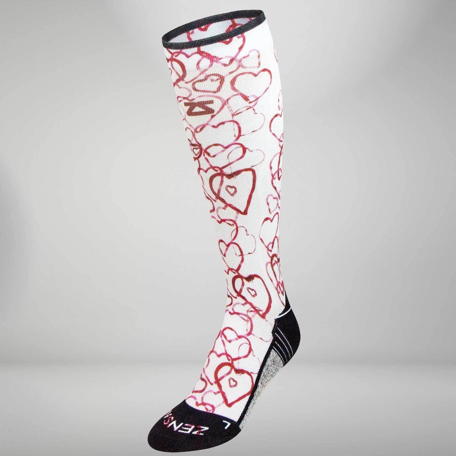 Men Zensah | Abstract Hearts Compression Socks (Knee-High) White