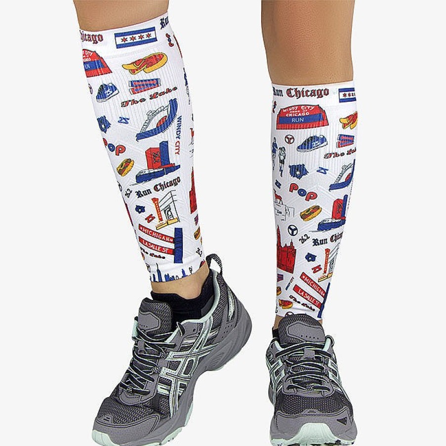 Men Zensah | Chicago Doodle Compression Leg Sleeves White