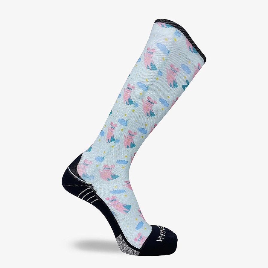 Limited Edition Zensah | Superhero Pigs Compression Socks (Knee-High) Light Blue