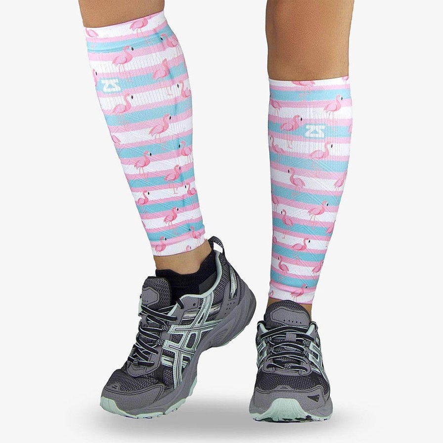 Limited Edition Zensah | Summer Flamingo Compression Leg Sleeves White