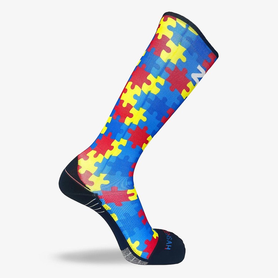 Limited Edition Zensah | Puzzle Pieces Compression Socks (Knee-High) Blue/Yellow/Red