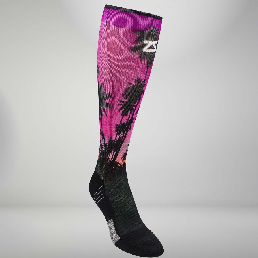 Limited Edition Zensah | Tropical Palm Trees Compression Socks (Knee-High) Magenta