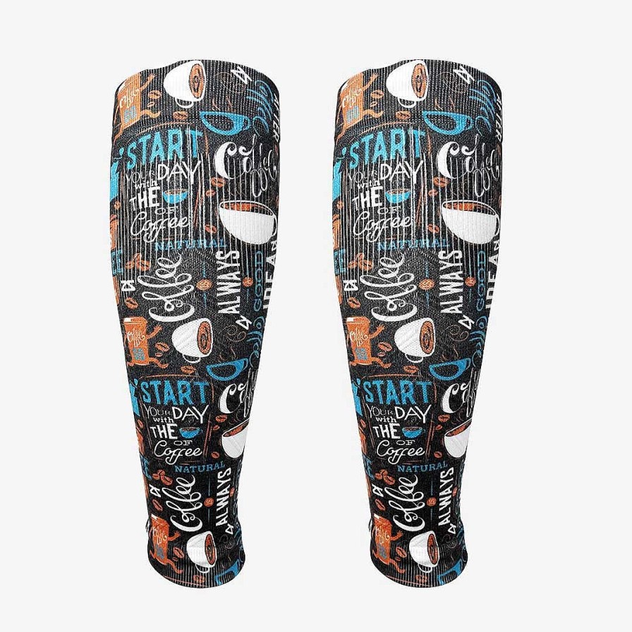 Limited Edition Zensah | Coffee Doodle Compression Leg Sleeves Charcoal