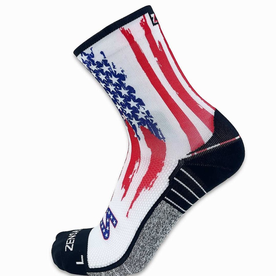 Limited Edition Zensah | Rugged Usa Flag Running Socks (Mini-Crew) White