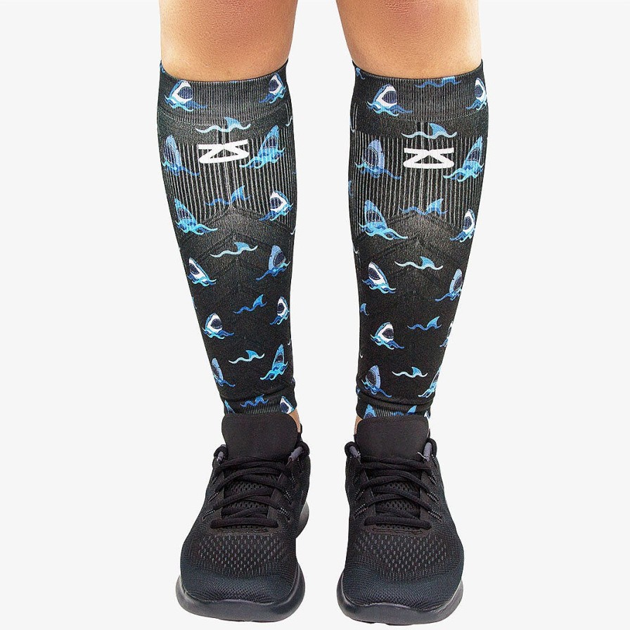 Men Zensah | Sharks Compression Leg Sleeves Black