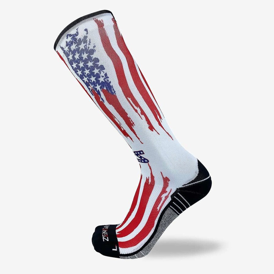 Limited Edition Zensah | Rugged Usa Flag Compression Socks (Knee-High) White