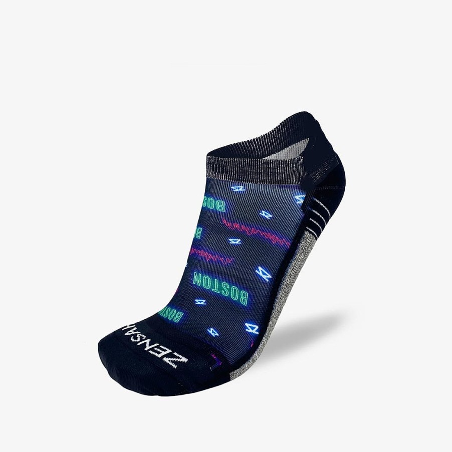 Men Zensah | Neon Boston Running Socks (No Show) Navy