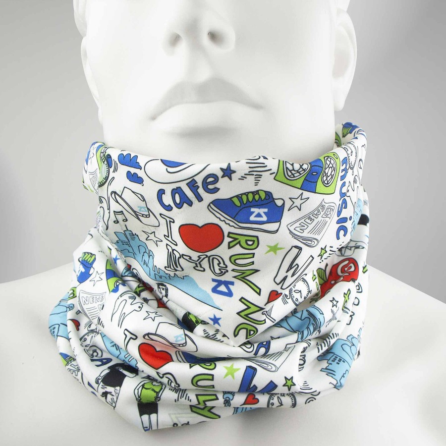 Women Zensah Face Coverings | New York Doodle Multi-Use Neck Gaiter & Headwear White