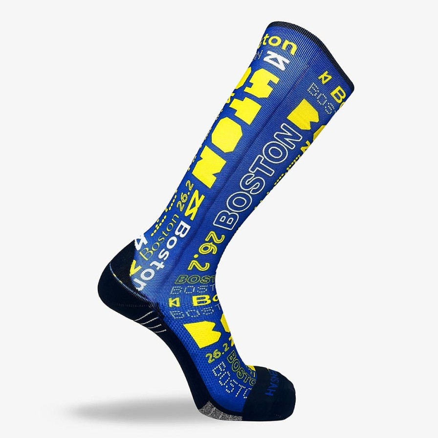 Men Zensah | Boston Blue And Yellow Compression Socks (Knee-High) White/Blue/Yellow