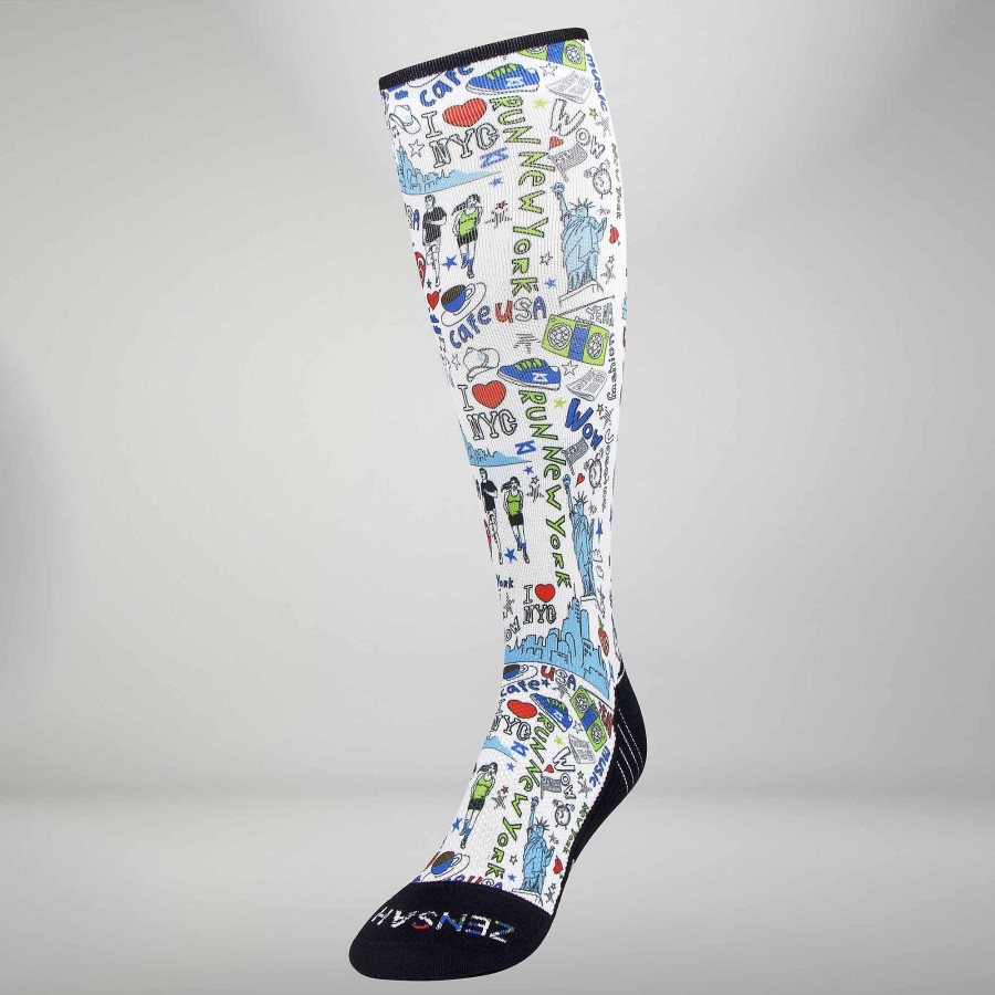 Limited Edition Zensah | New York Doodle Compression Socks (Knee-High) White