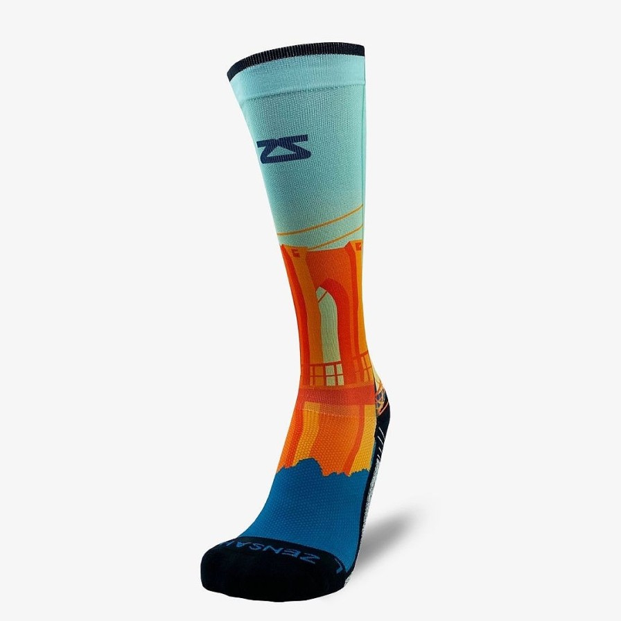 Limited Edition Zensah | Brooklyn Postcard Compression Socks (Knee-High) Orange/Blue