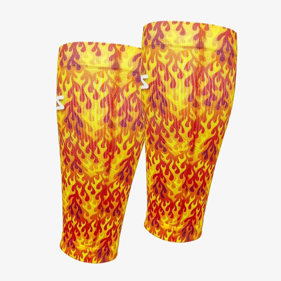 Men Zensah | Flames Compression Leg Sleeves Yellow/Red