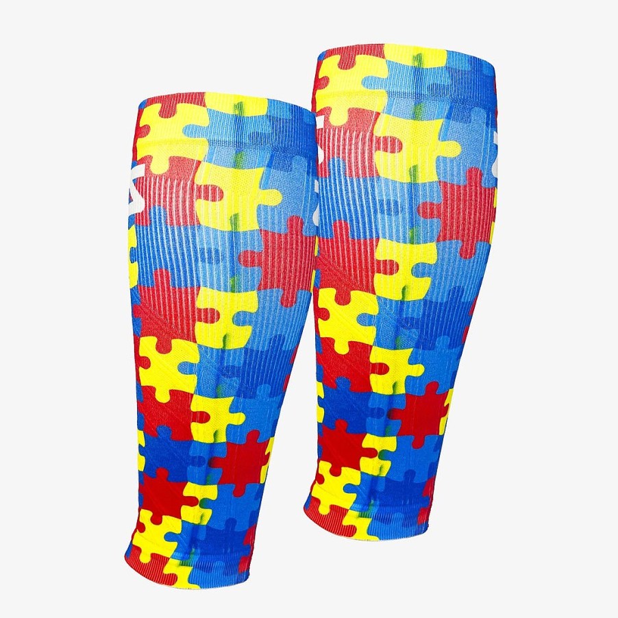 Limited Edition Zensah | Puzzle Pieces Compression Leg Sleeves Blue/Yellow/Red