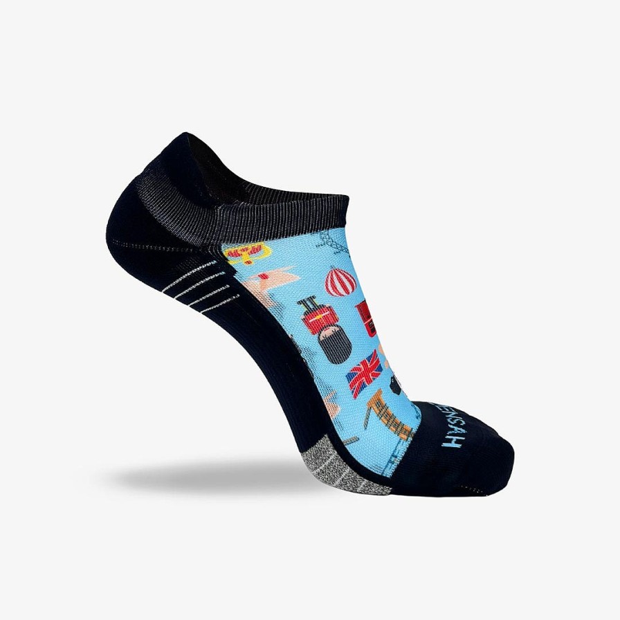 Men Zensah | London Doodle Running Socks (No Show) Sky Blue