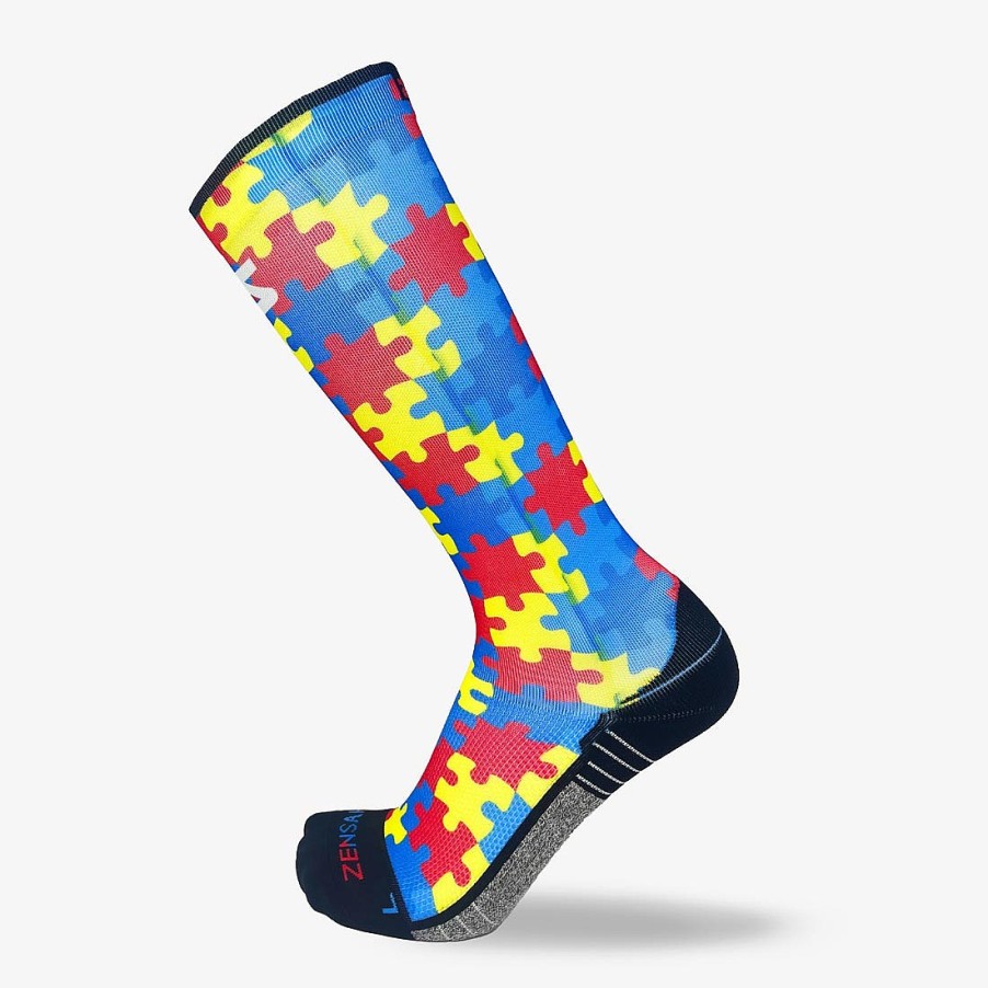 Men Zensah | Puzzle Pieces Compression Socks (Knee-High) Blue/Yellow/Red