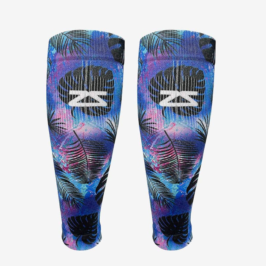 Men Zensah | Palm Leaves Compression Leg Sleeves Blue/Pink