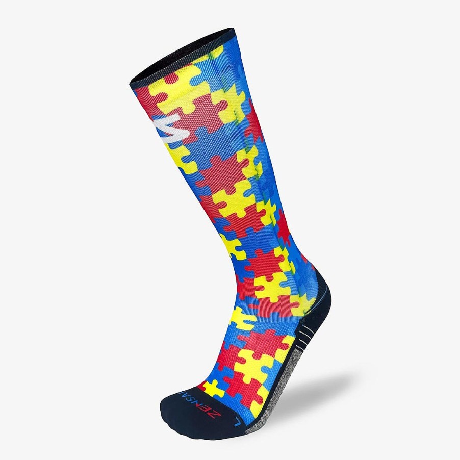 Limited Edition Zensah | Puzzle Pieces Compression Socks (Knee-High) Blue/Yellow/Red