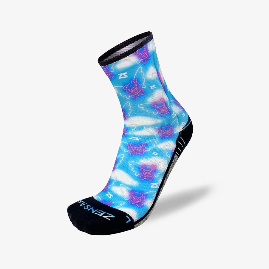 Limited Edition Zensah | Neon Flying Pigs Socks (Mini-Crew) Navy