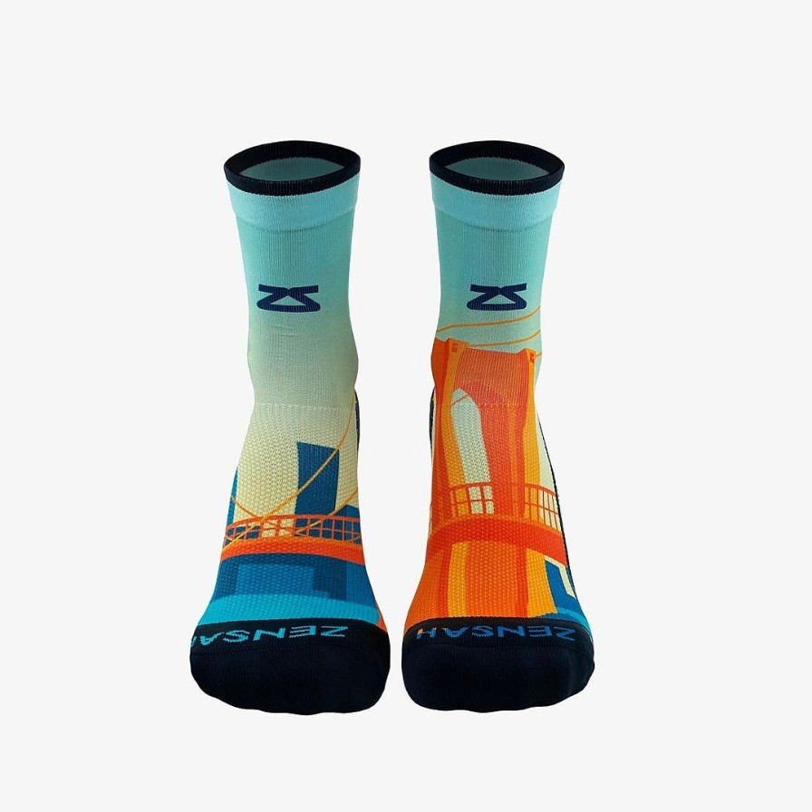 Men Zensah | Brooklyn Postcard Socks (Mini-Crew) Orange/Blue