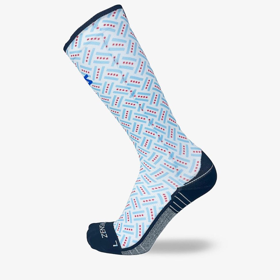 Limited Edition Zensah | Chicago Flags Compression Socks (Knee-High) White