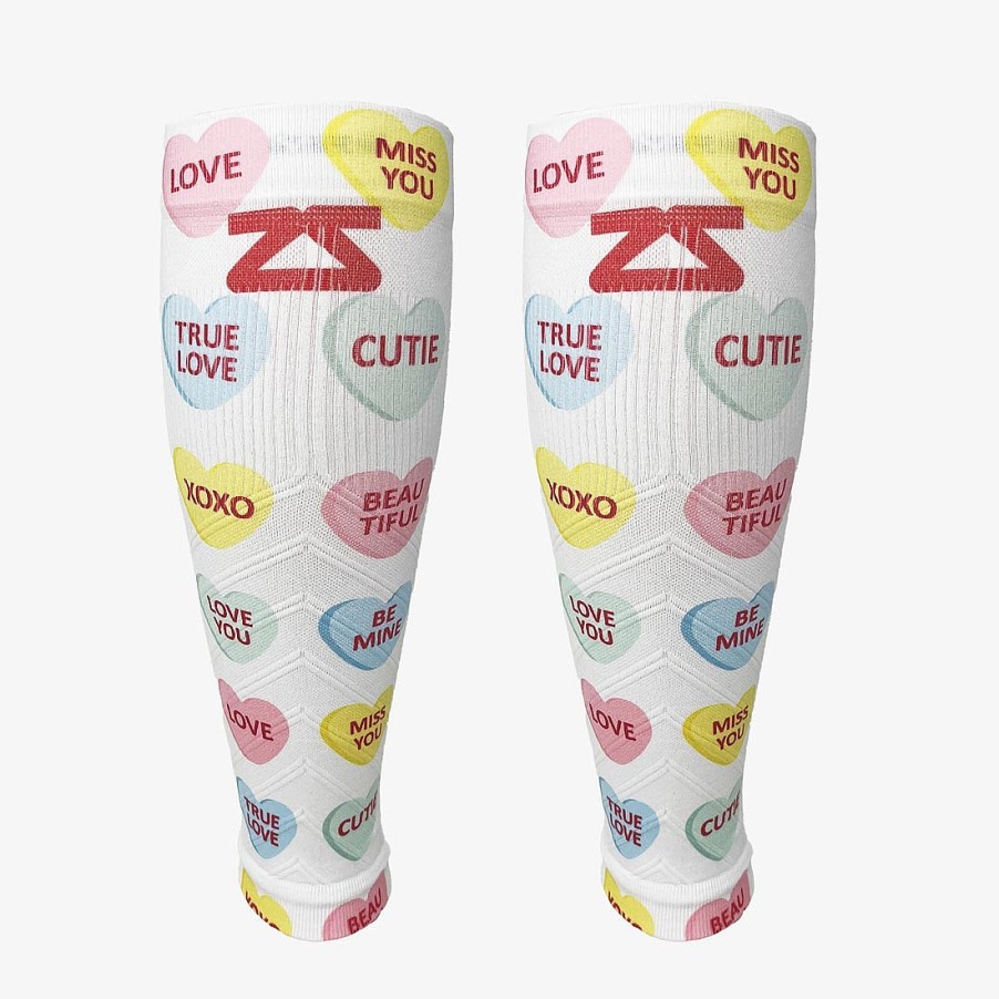 Men Zensah | Candy Hearts Compression Leg Sleeves White