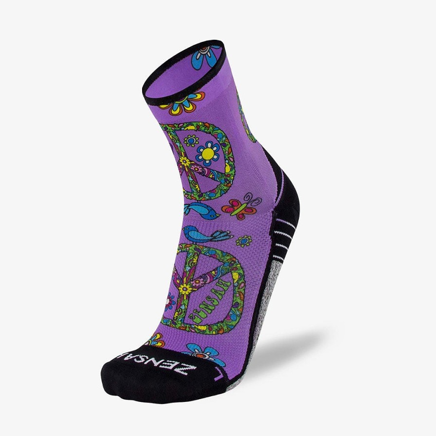 Men Zensah | Peace Signs Running Socks (Mini-Crew) Purple