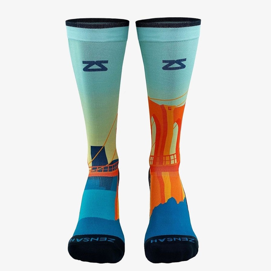 Limited Edition Zensah | Brooklyn Postcard Compression Socks (Knee-High) Orange/Blue