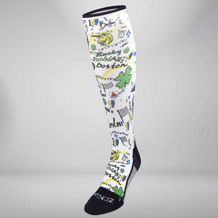 Men Zensah | Boston Doodle Compression Socks (Knee-High) White