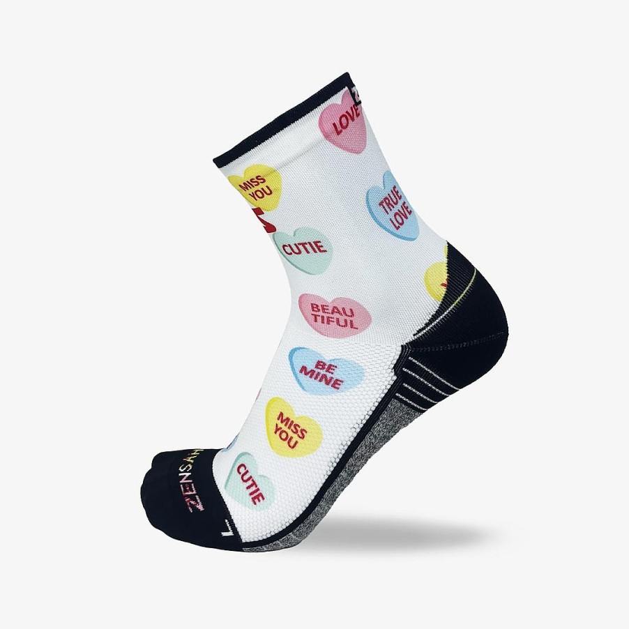 Men Zensah | Candy Hearts Running Socks (Mini-Crew) White