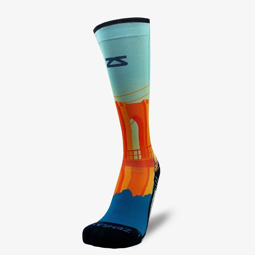 Men Zensah | Brooklyn Postcard Compression Socks (Knee-High) Orange/Blue