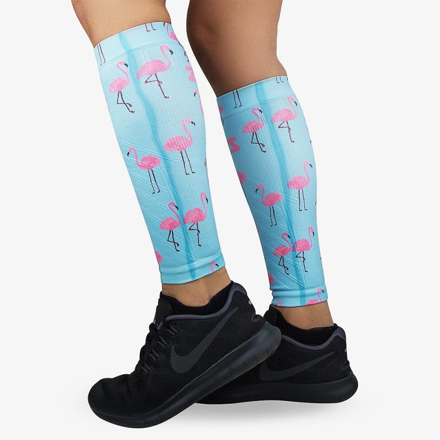 Limited Edition Zensah | Pink Flamingos Compression Leg Sleeves Sky Blue