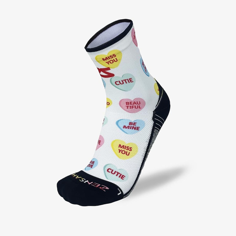 Limited Edition Zensah | Candy Hearts Running Socks (Mini-Crew) White