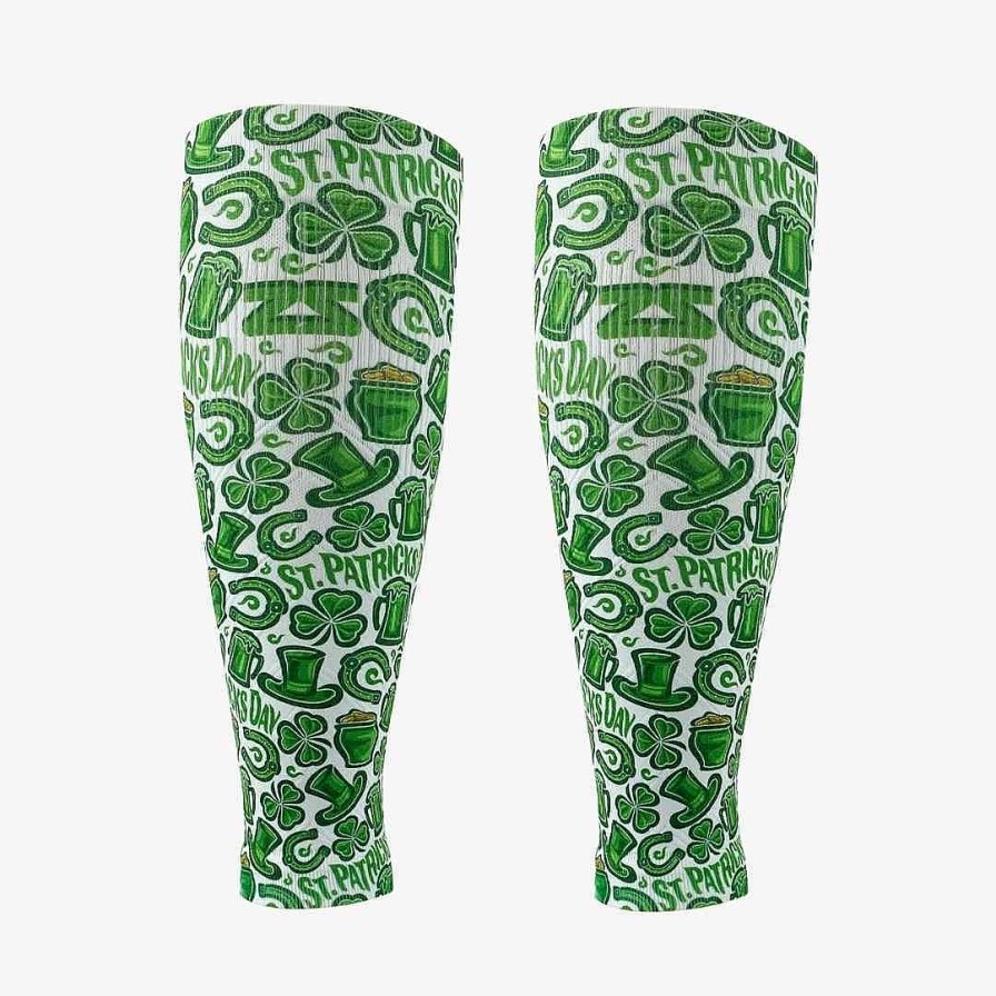 Men Zensah | Clovers And Beer Compression Leg Sleeves White