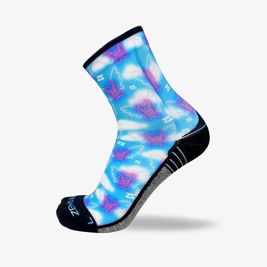 Limited Edition Zensah | Neon Flying Pigs Socks (Mini-Crew) Navy