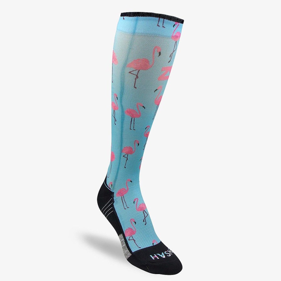 Men Zensah | Pink Flamingos Compression Socks (Knee-High) Sky Blue