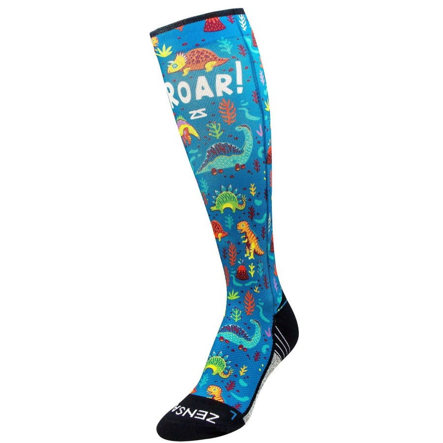 Limited Edition Zensah | Dinosaurs Compression Socks (Knee-High) Teal