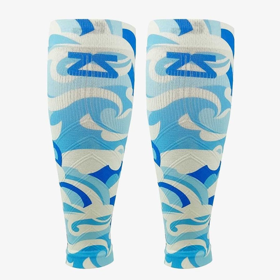 Limited Edition Zensah | Tropical Surf Waves Compression Leg Sleeves Blues