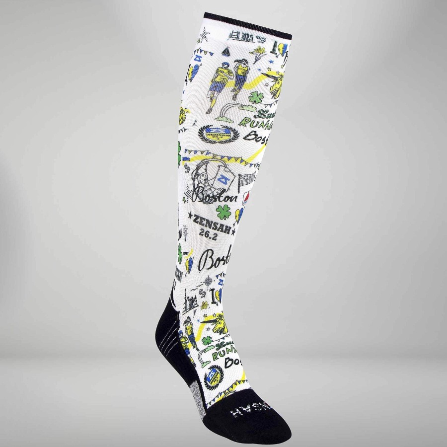 Men Zensah | Boston Doodle Compression Socks (Knee-High) White