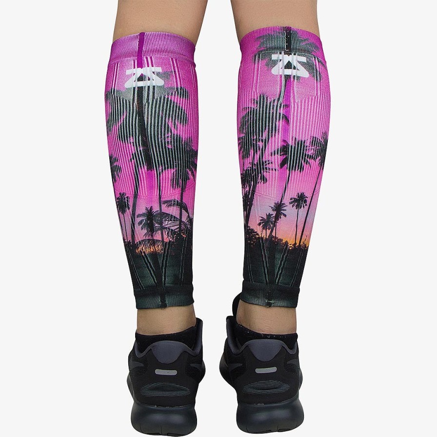 Men Zensah | Tropical Palm Trees Compression Leg Sleeves Magenta