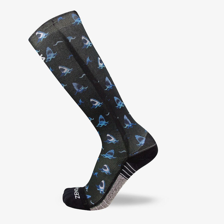 Limited Edition Zensah | Sharks Compression Socks (Knee-High) Black