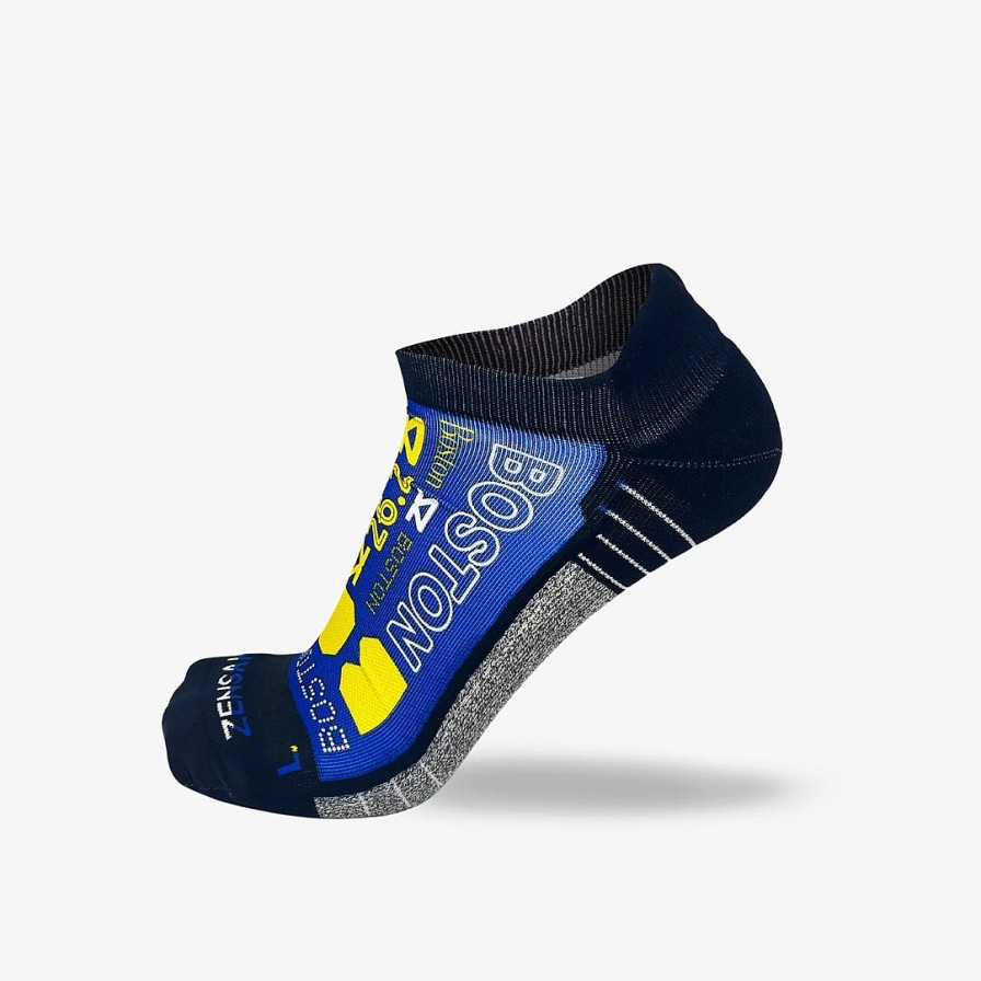 Limited Edition Zensah | Boston Blue And Yellow Running Socks (No Show) White/Blue/Yellow