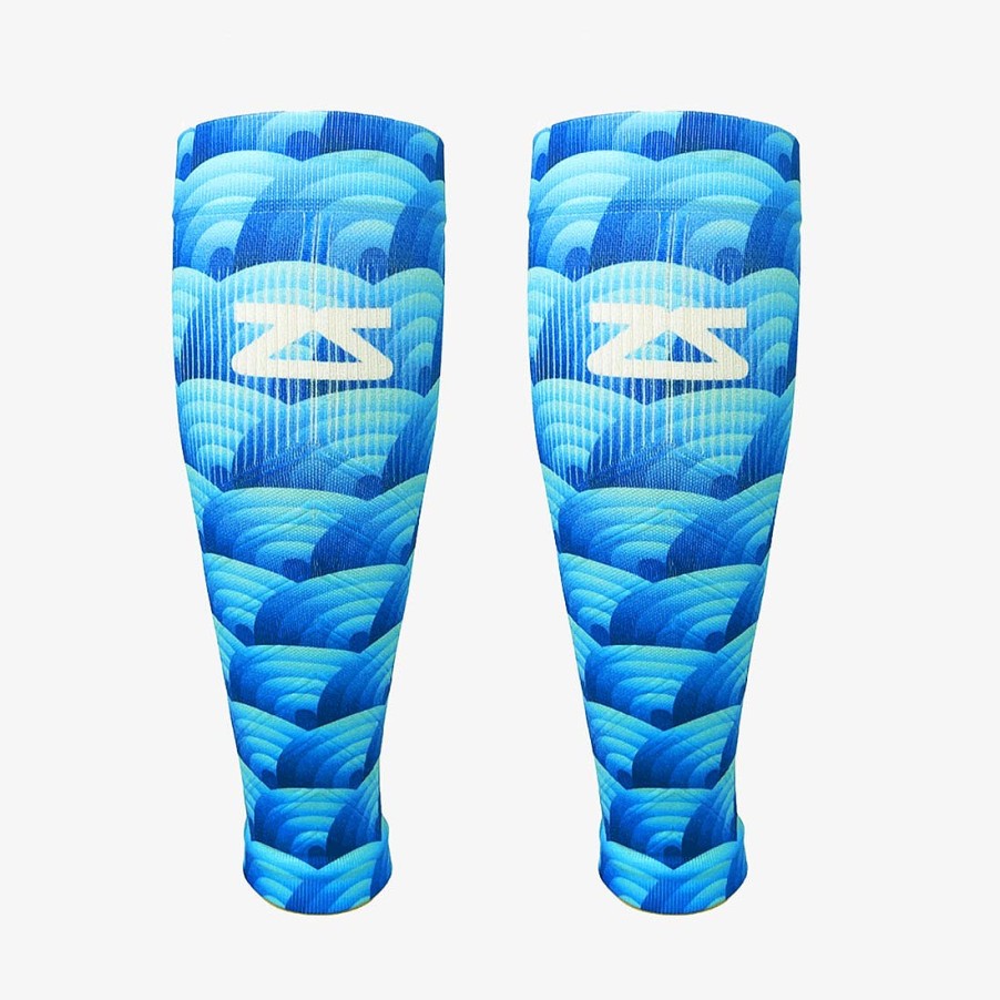 Limited Edition Zensah | Abstract Wavebows Compression Leg Sleeves Blues