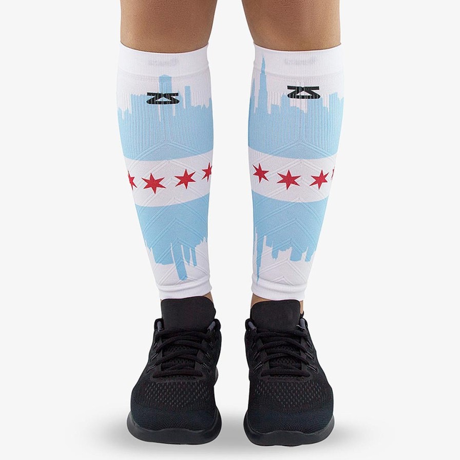 Men Zensah | Chicago Flag Skyline Compression Leg Sleeves White