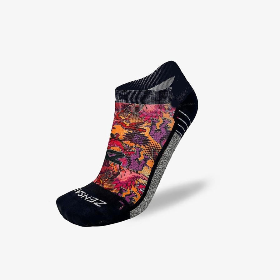 Men Zensah | Dino Comic Running Socks (No Show) Orange/Purple