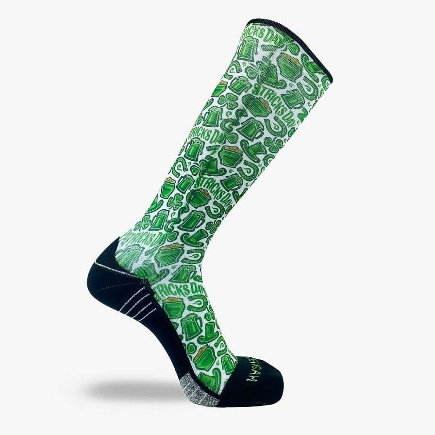 Limited Edition Zensah | Clovers And Beer Compression Socks (Knee-High) White