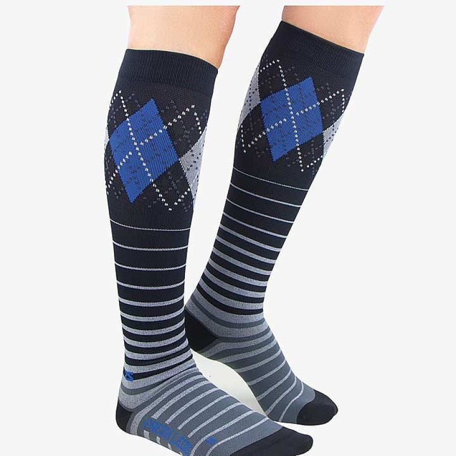 Women Zensah Everyday Socks | Argyle Stripe Compression Socks Black-Blue