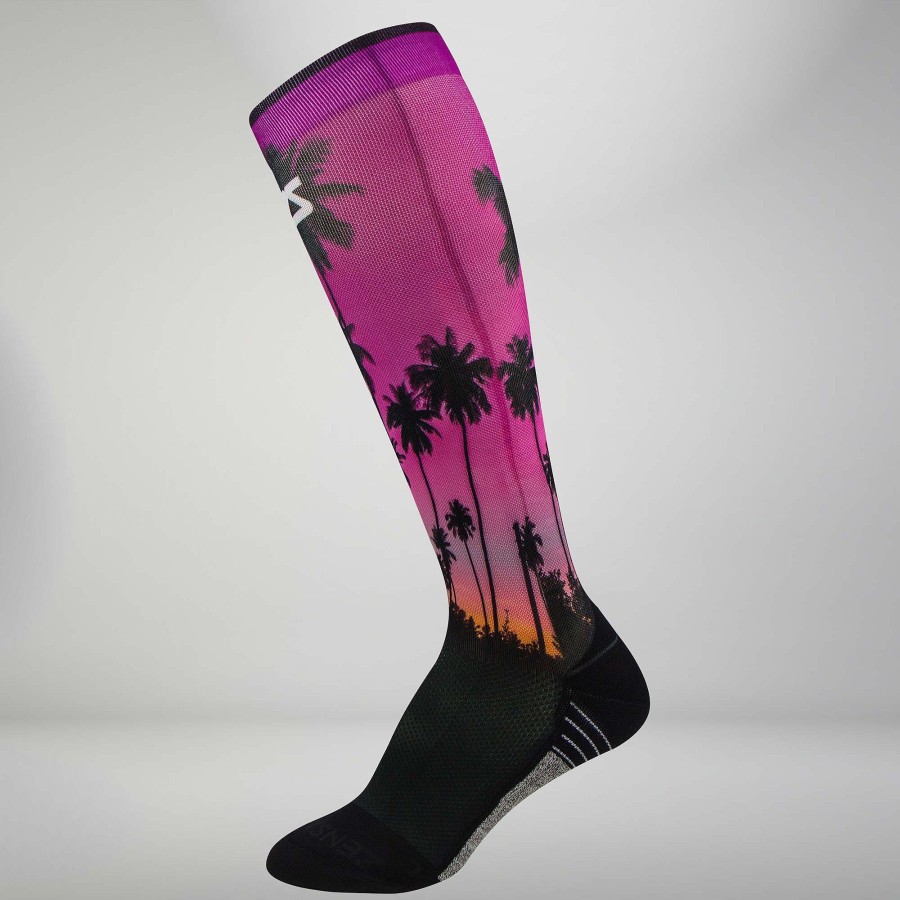 Men Zensah | Tropical Palm Trees Compression Socks (Knee-High) Magenta