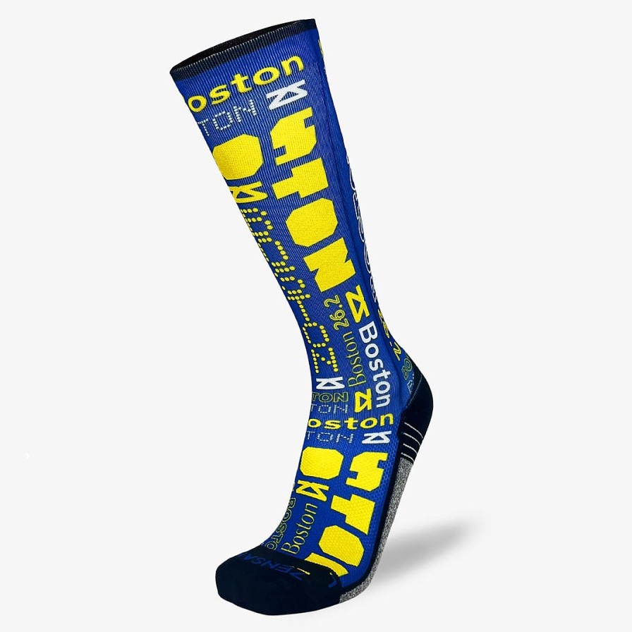 Limited Edition Zensah | Boston Blue And Yellow Compression Socks (Knee-High) White/Blue/Yellow